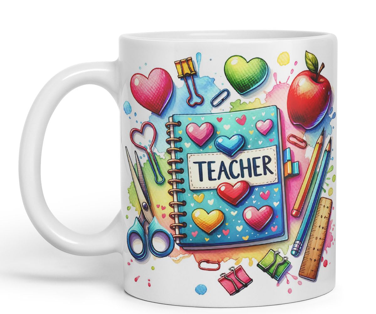 Vixar Teacher Mug Thank You, End of School Gift Ceramic Coloured Mug Cup for Tea Coffee Hot Brew 330ml 11Oz Gift
