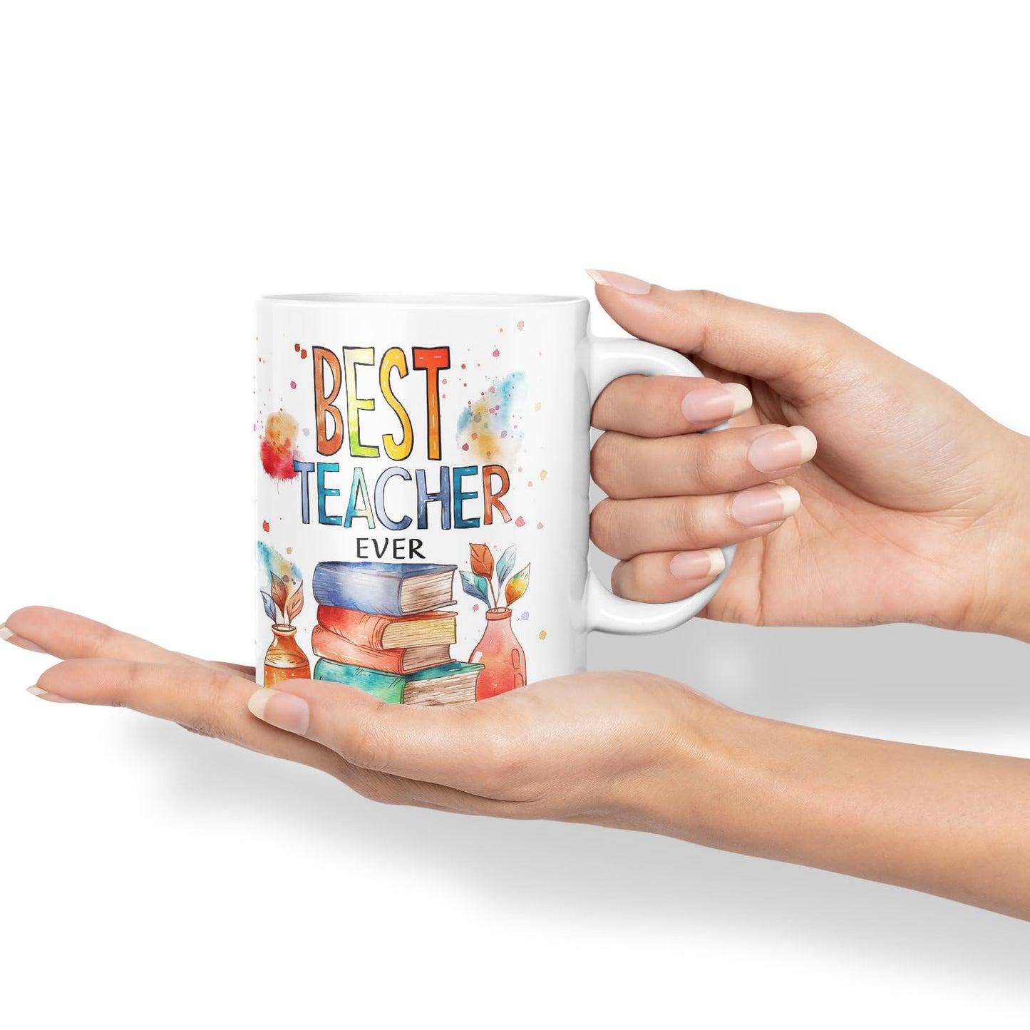 Vixar Best Teacher Mug Thank You, End of School Gift Ceramic Coloured Mug Cup for Tea Coffee Hot Brew 330ml 11Oz Gift Bta2