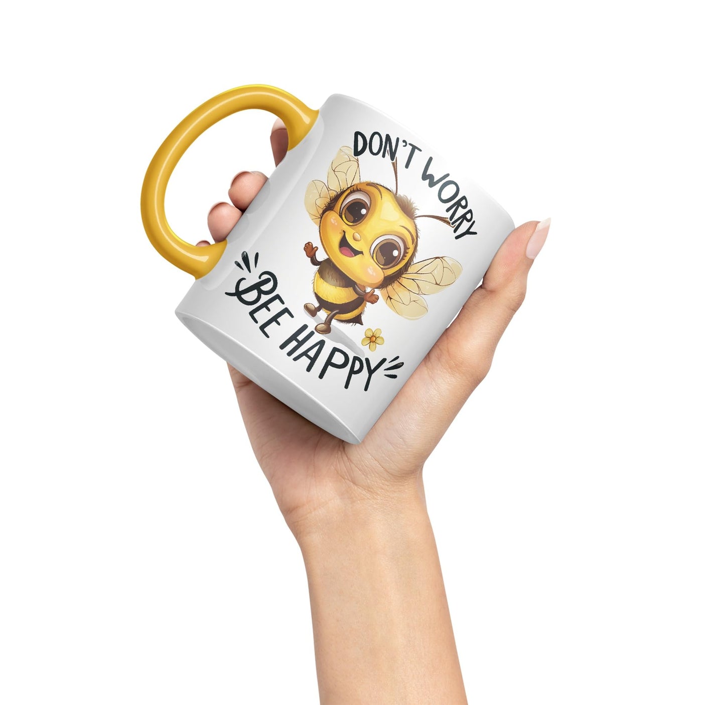 Don’t Worry Bee Happy Bees Joke sarkasm Sarcastic Ceramic Coloured Mug Cup for Tea Coffee Hot Brew 330ml 11Oz Gift