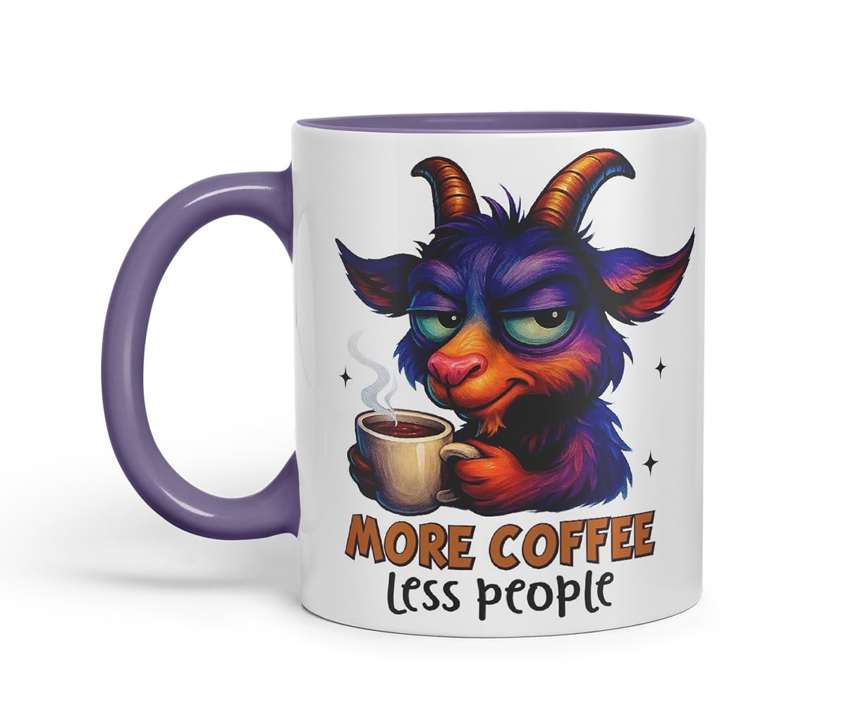 Vixar More Coffee Less People Funny Goat Mug – Coloured Ceramic Mug Cup Gift, 11oz (Black)