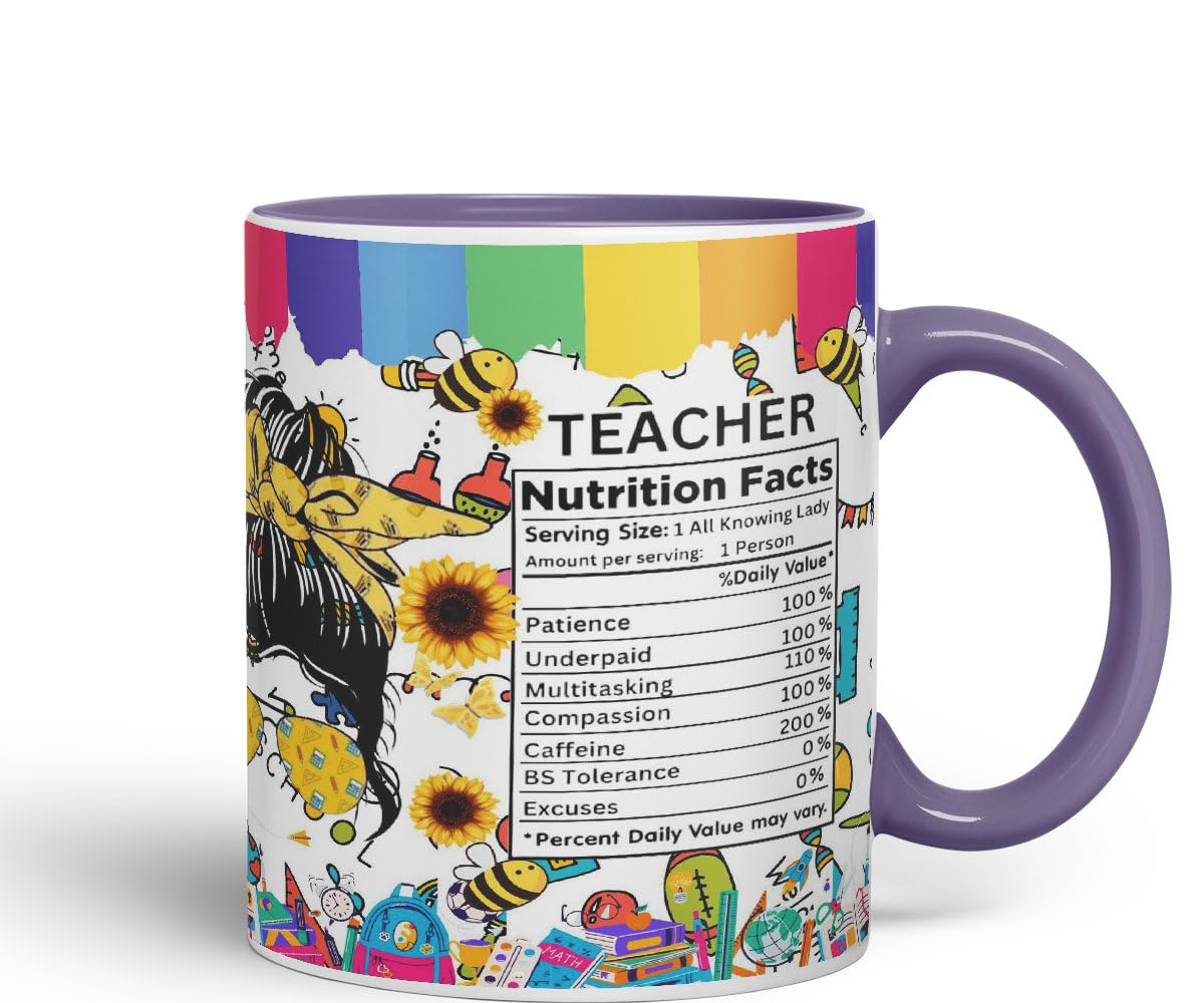 Vixar Teacher Nutrition Facts #teacherlife Mug Thank You, End of School Gift Ceramic Coloured Mug Cup for Tea Coffee Hot Brew 330ml 11Oz Gift TF2