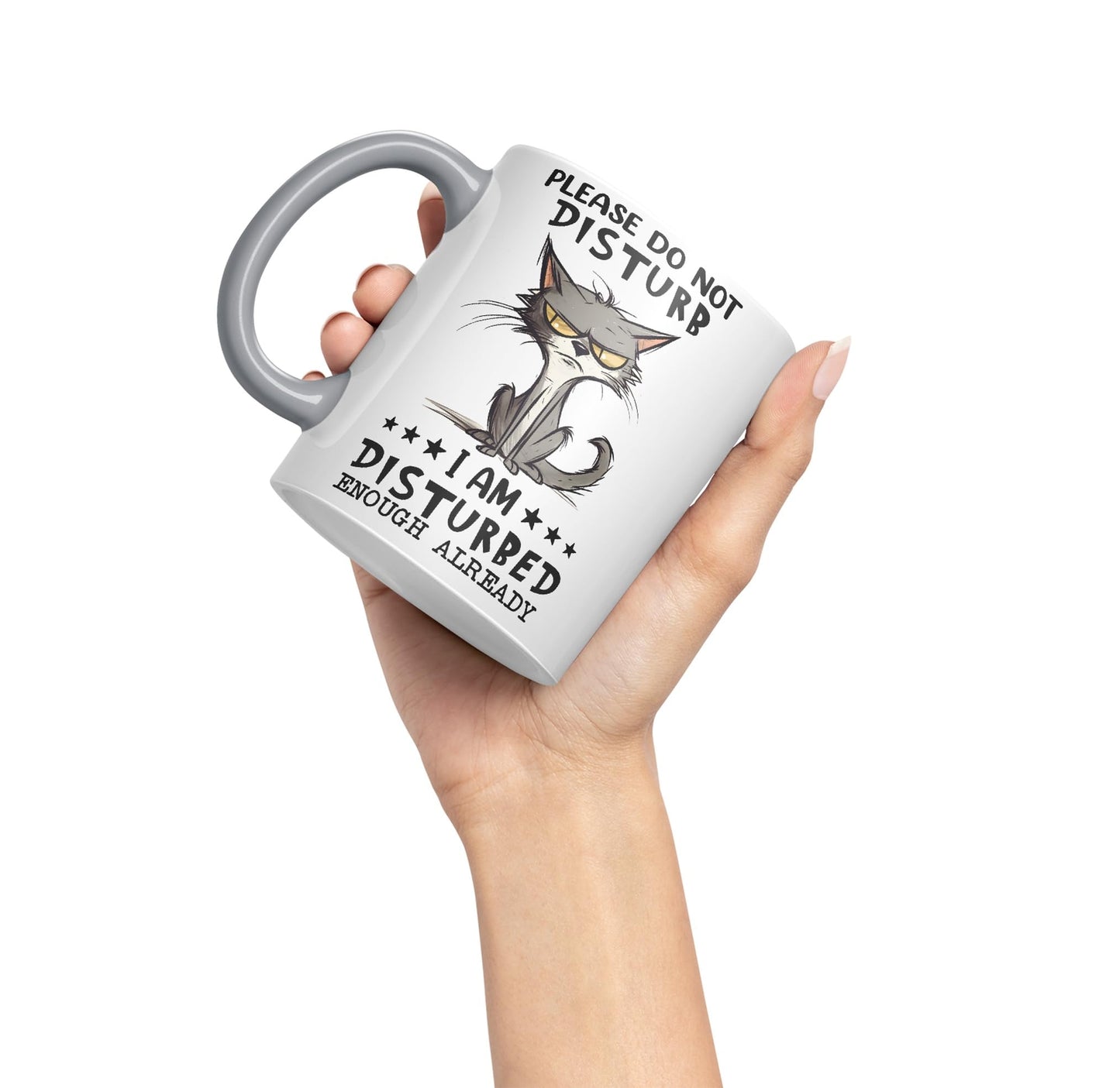 Please Do Not Disturb, I am Disturbed Enough Already Cat Joke Ceramic Coloured Mug Cup for Tea Coffee Hot Brew 330ml 11Oz