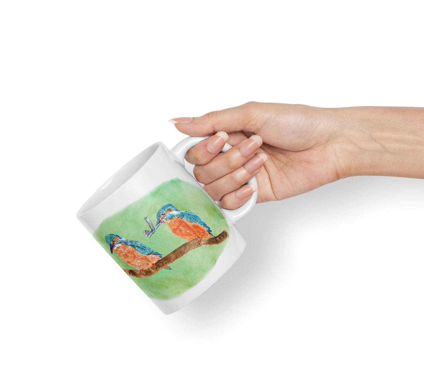 Vixar King Fisher Kingfisher Pair Bird Animals Watercolour Art Coloured Mug Cup Gift Birthday Work Office Tea Coffee