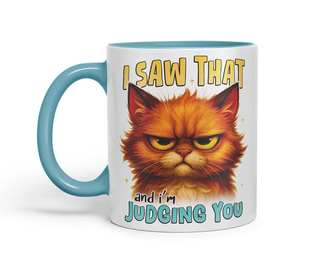Vixar I Saw that and I'm Judging You Funny Cat Mug – Coloured Ceramic Mug Cup Gift, 11oz (Black)