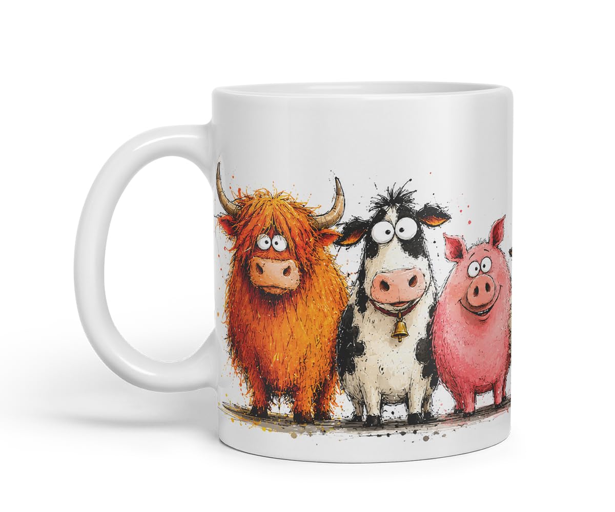 Vixar Farm Animals Mug – Cute Farm Animal Coloured Ceramic Mug Cup Gift, 11oz (Black)