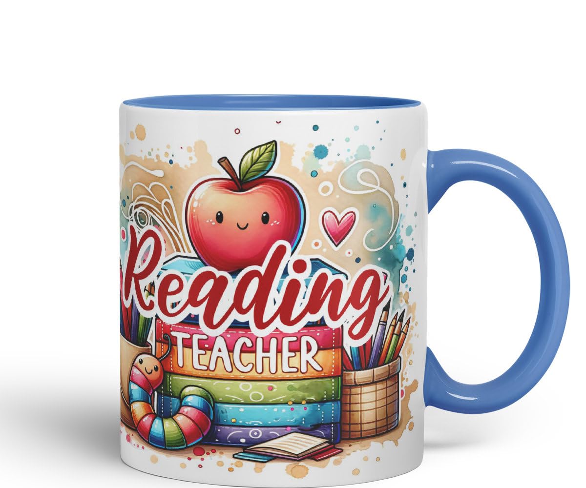 Vixar Reading Teacher Mug Thank You, End of School Gift Ceramic Coloured Mug Cup for Tea Coffee Hot Brew 330ml 11Oz Gift