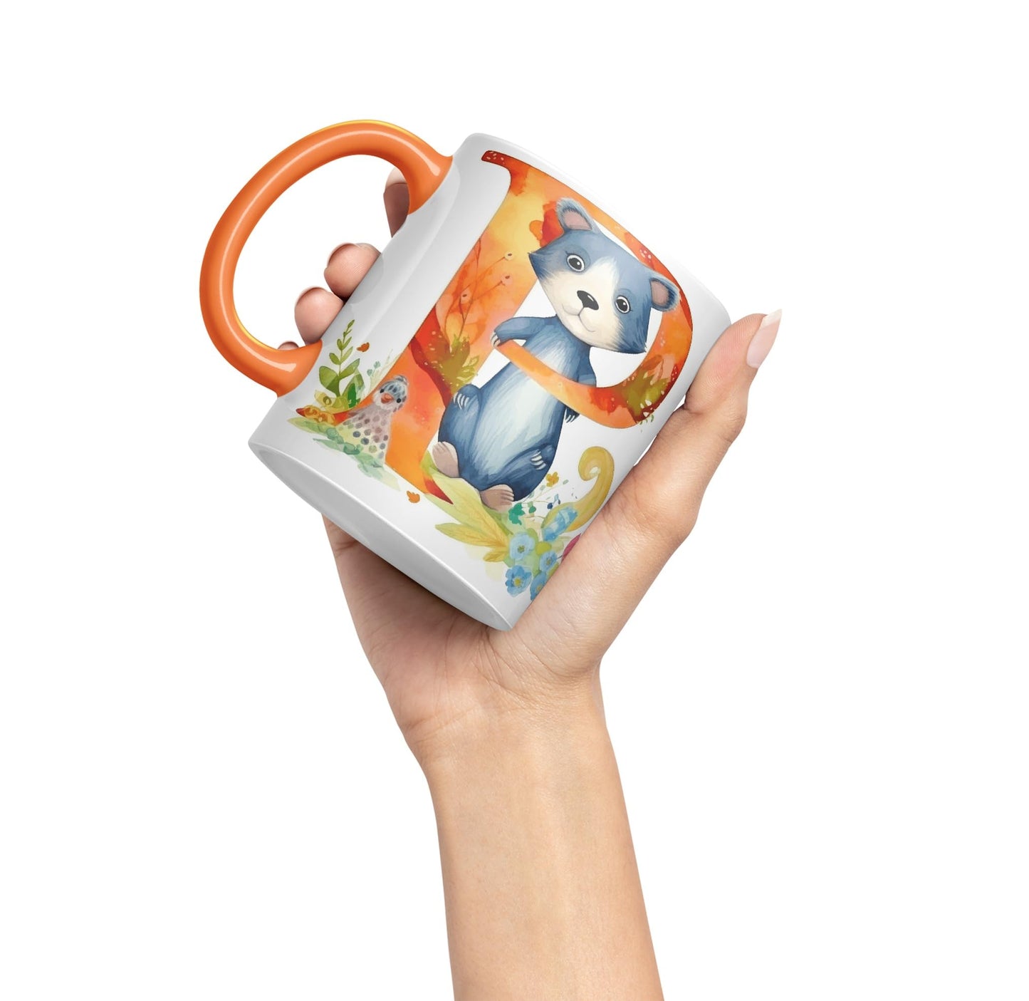 Letter P mug, Animals Alphabet Letter P Monogram animal for kids Ceramic Coloured Mug Cup for Tea Coffee Hot brew 330ml 11Oz Gift