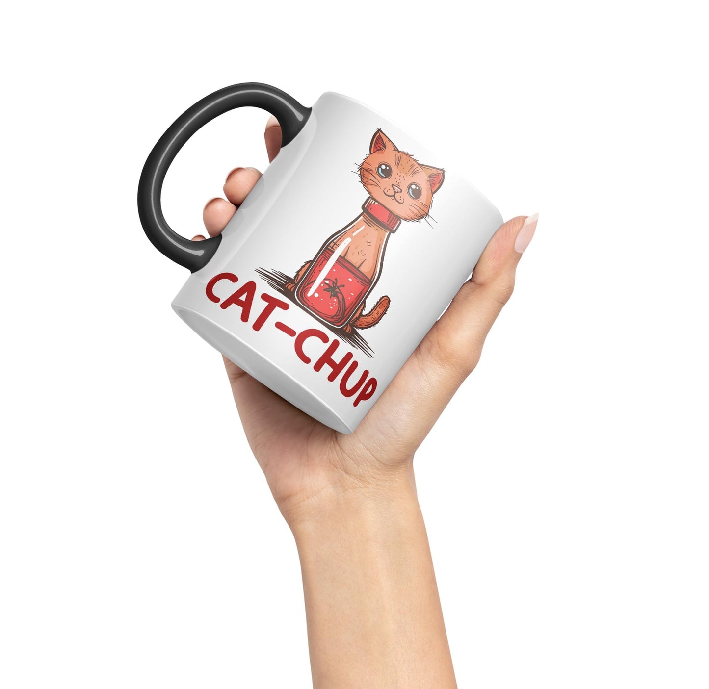 Cat-Chup, Cat Kitten Joke sarkasm Sarcastic Ceramic Coloured Mug Cup for Tea Coffee Hot Brew 330ml 11Oz Gift