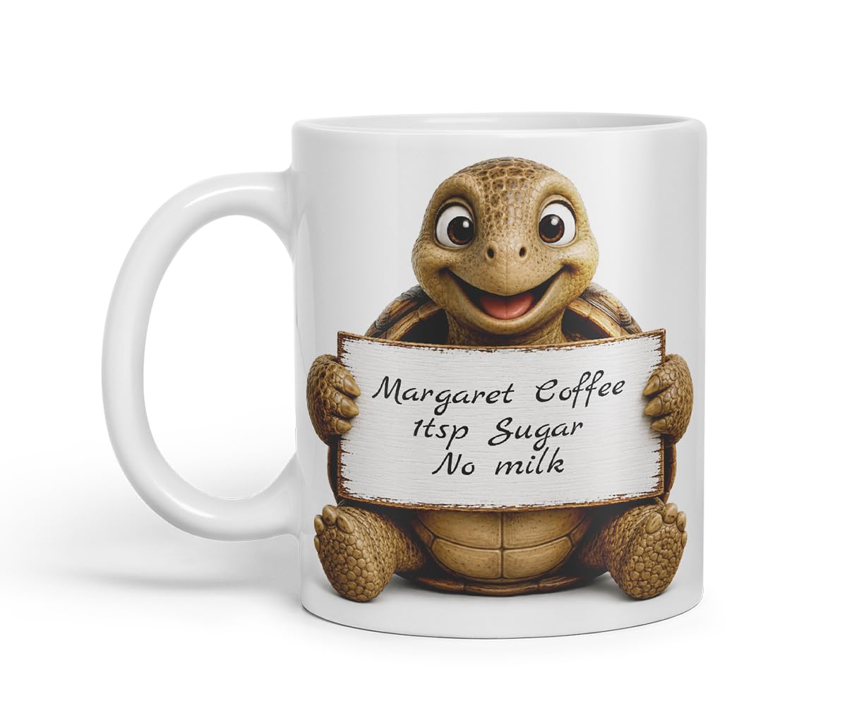 Vixar Personalised Turtle Mug with Name or Custom Message – Cute Animal Coloured Ceramic Mug Cup Gift, 11oz (Black)