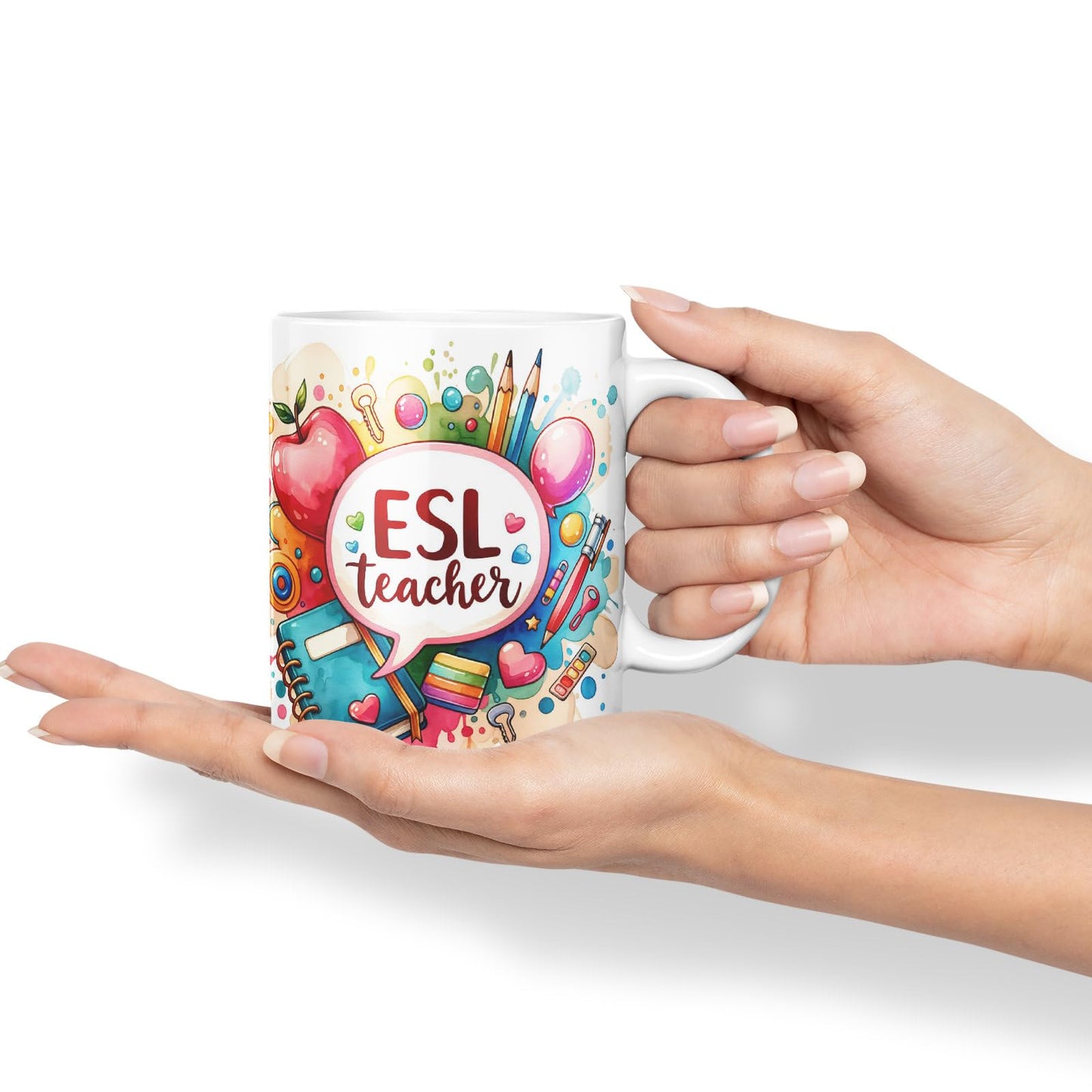 Vixar ESL Teacher Mug Thank You, End of School Gift Ceramic Coloured Mug Cup for Tea Coffee Hot Brew 330ml 11Oz Gift