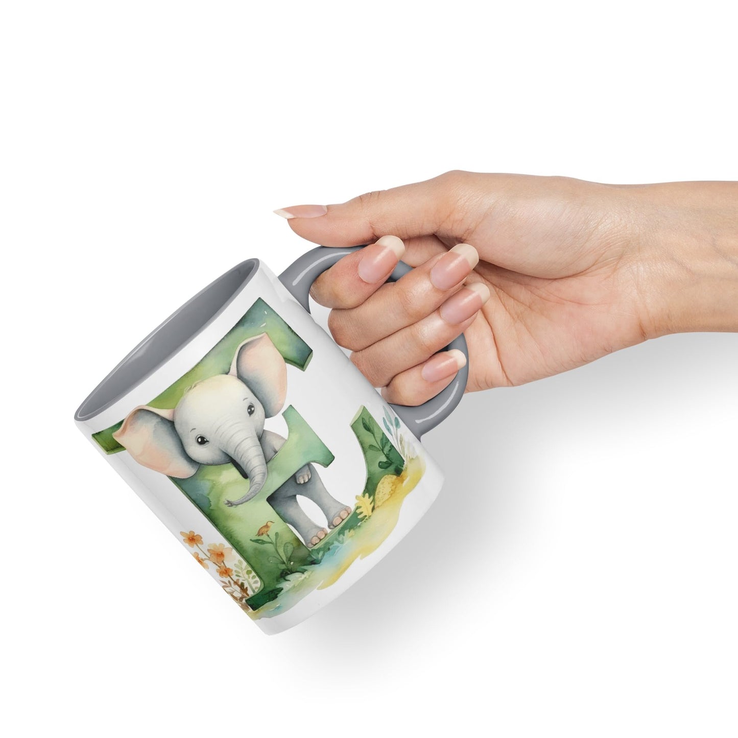 Letter E mug, Animals Alphabet Letter E Monogram animal for kids Ceramic Coloured Mug Cup for Tea Coffee Hot brew 330ml 11Oz Gift