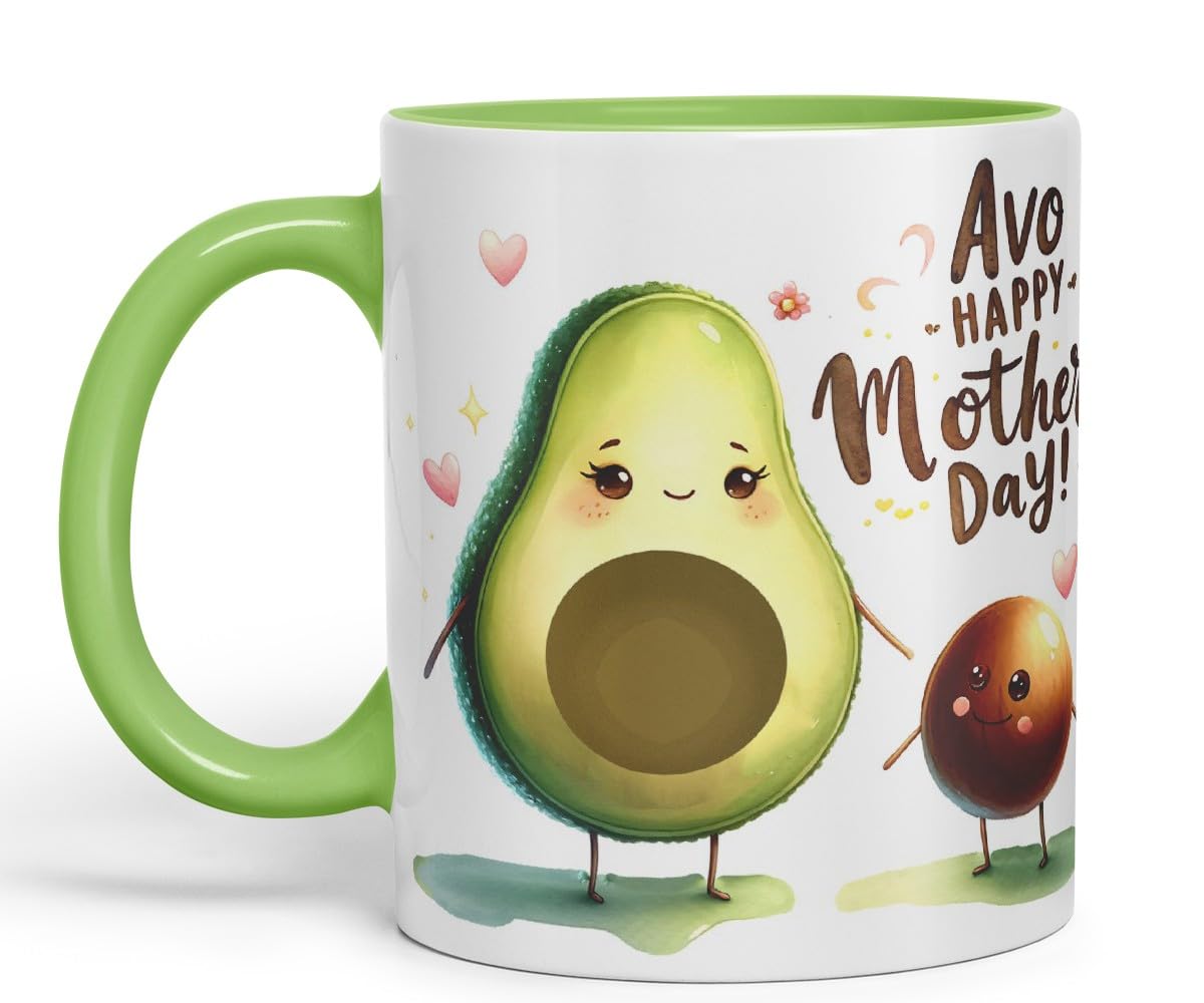 Vixar AVO Happy Mother’s Day Coloured Mug Cup Cute Avocado Gift 11oz (Black)