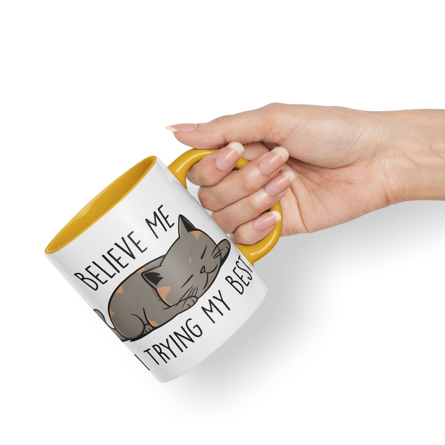 Vixar Belive Me I'm Trying My Best Cats Sarcastic Joke Ceramic Coloured Mug Cup for Tea Coffee Hot Brew 330ml 11oz