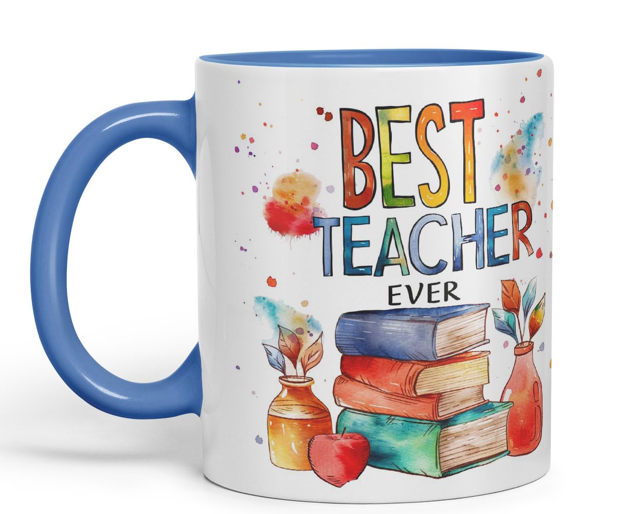 Vixar Best Teacher Mug Thank You, End of School Gift Ceramic Coloured Mug Cup for Tea Coffee Hot Brew 330ml 11Oz Gift Bta2