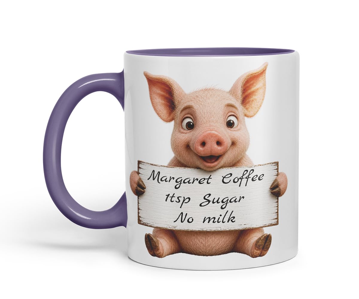 Vixar Personalised Pig Mug with Name or Custom Message – Cute Animal Coloured Ceramic Mug Cup Gift, 11oz (Black)