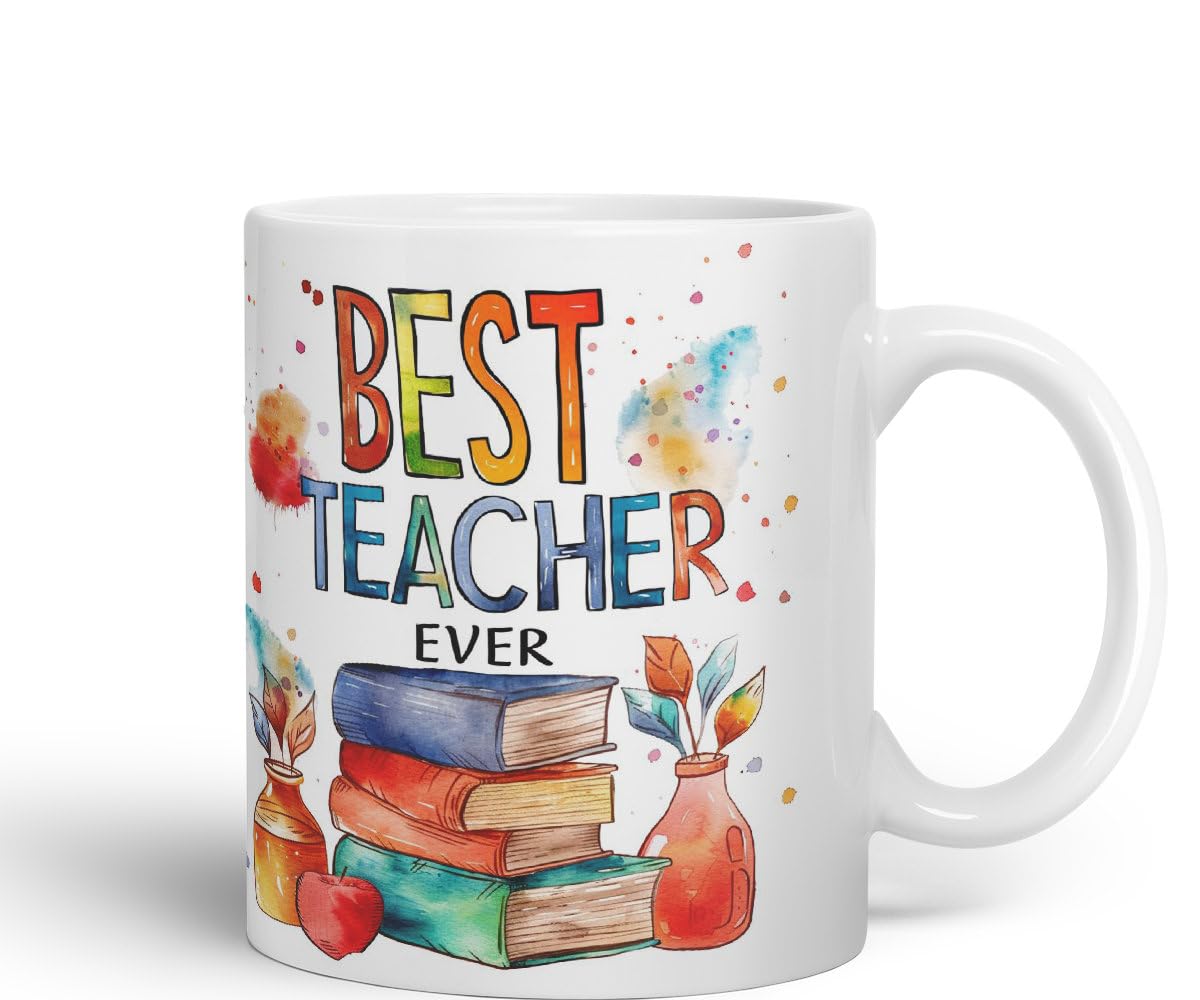 Vixar Best Teacher Mug Thank You, End of School Gift Ceramic Coloured Mug Cup for Tea Coffee Hot Brew 330ml 11Oz Gift Bta2