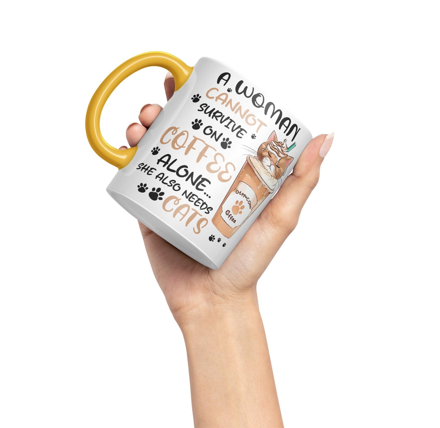 Vixar A Woman Cannot Survive on Coffee Cats Sarcastic Joke Ceramic Coloured Mug Cup for Tea Coffee Hot Brew 330ml 11Oz