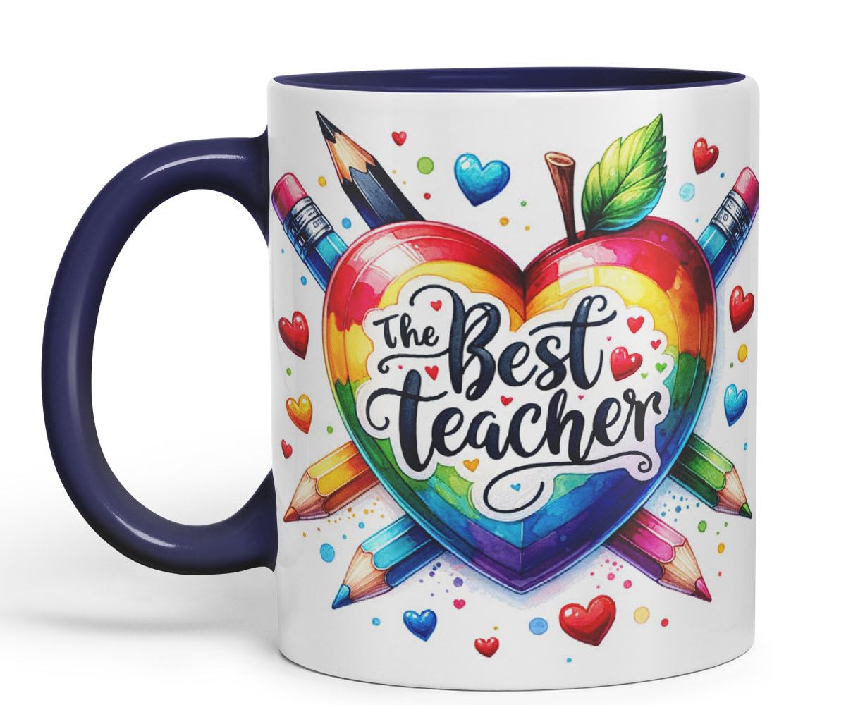 Vixar Best Teacher Mug Thank You, End of School Gift Ceramic Coloured Mug Cup for Tea Coffee Hot Brew 330ml 11Oz Gift BT2