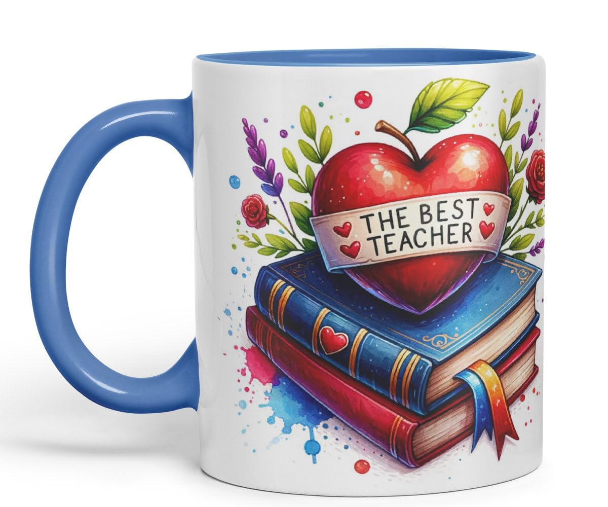Vixar Best Teacher Mug Thank You, End of School Gift Ceramic Coloured Mug Cup for Tea Coffee Hot Brew 330ml 11Oz Gift BT4