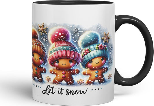 Vixar Let It Snow Cute Gingerbread Coloured Mug Cup Ceramic Christmas Winter Gift 11oz (Black)