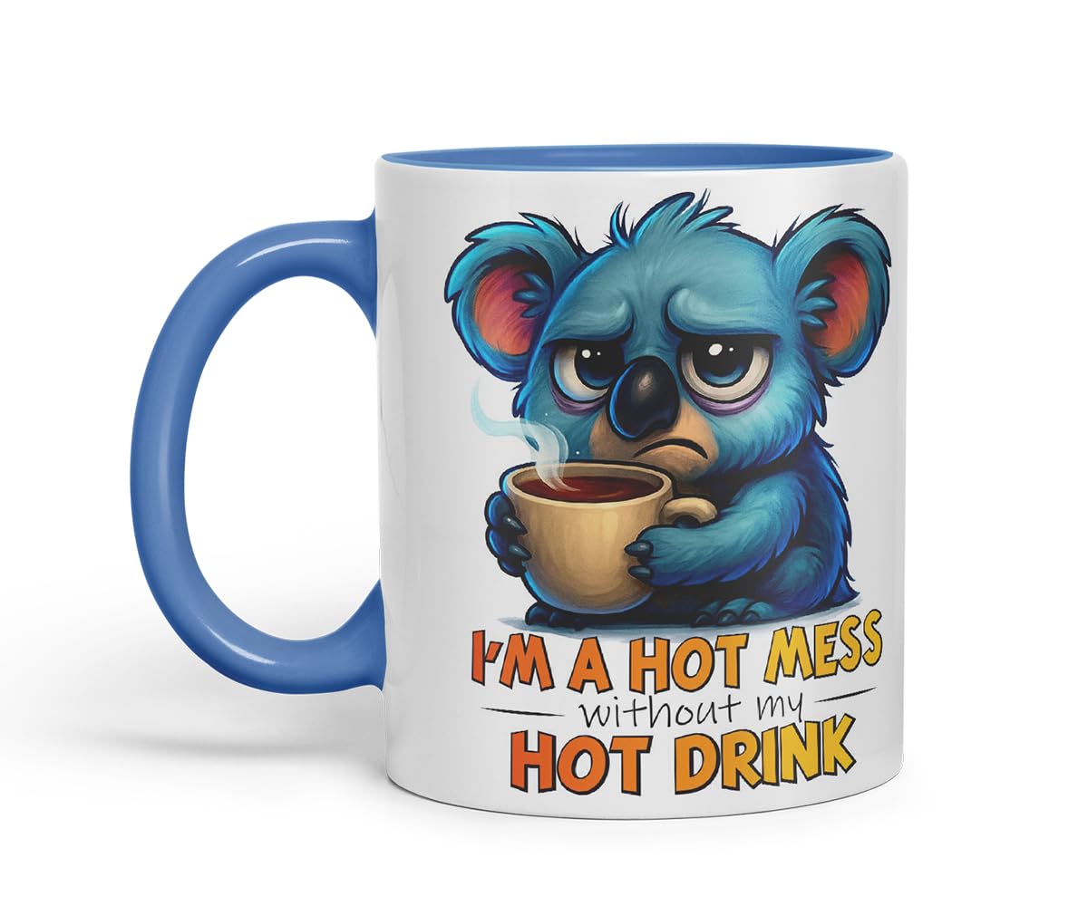Vixar I'm A Hot Mess Without My Hot Drink Funny Koala Mug – Coloured Ceramic Mug Cup Gift, 11oz (Black)
