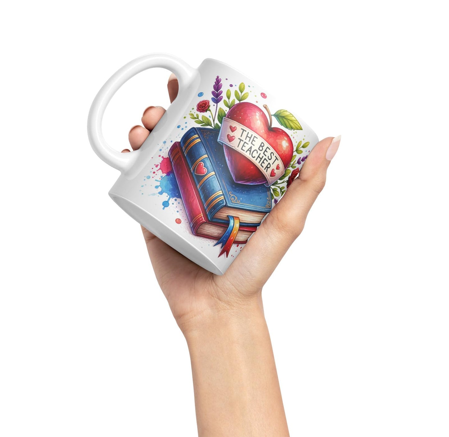 Vixar Best Teacher Mug Thank You, End of School Gift Ceramic Coloured Mug Cup for Tea Coffee Hot Brew 330ml 11Oz Gift BT4