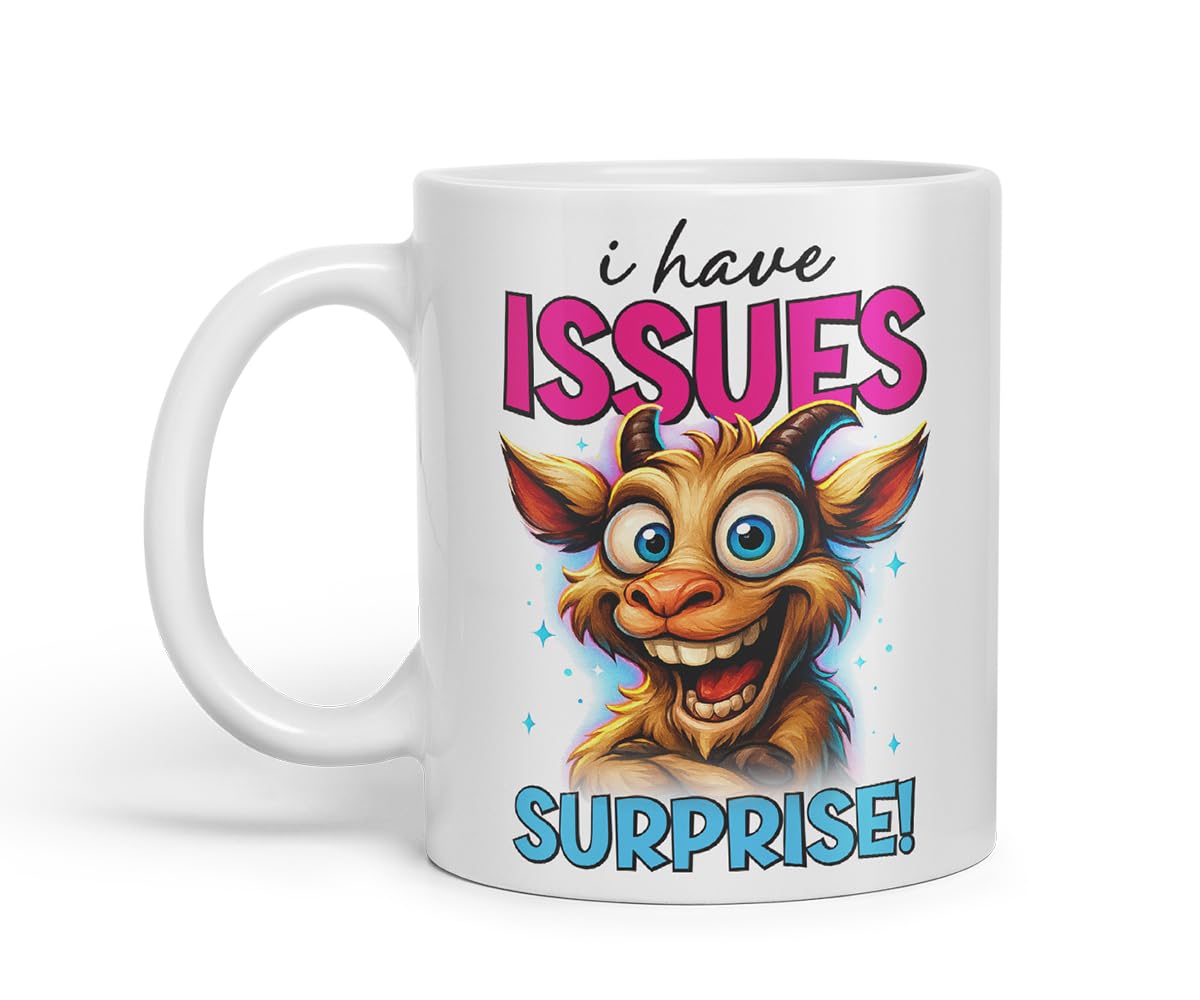 Vixar I Have Issues Surprise Funny Goat Mug – Coloured Ceramic Mug Cup Gift, 11oz (Black)
