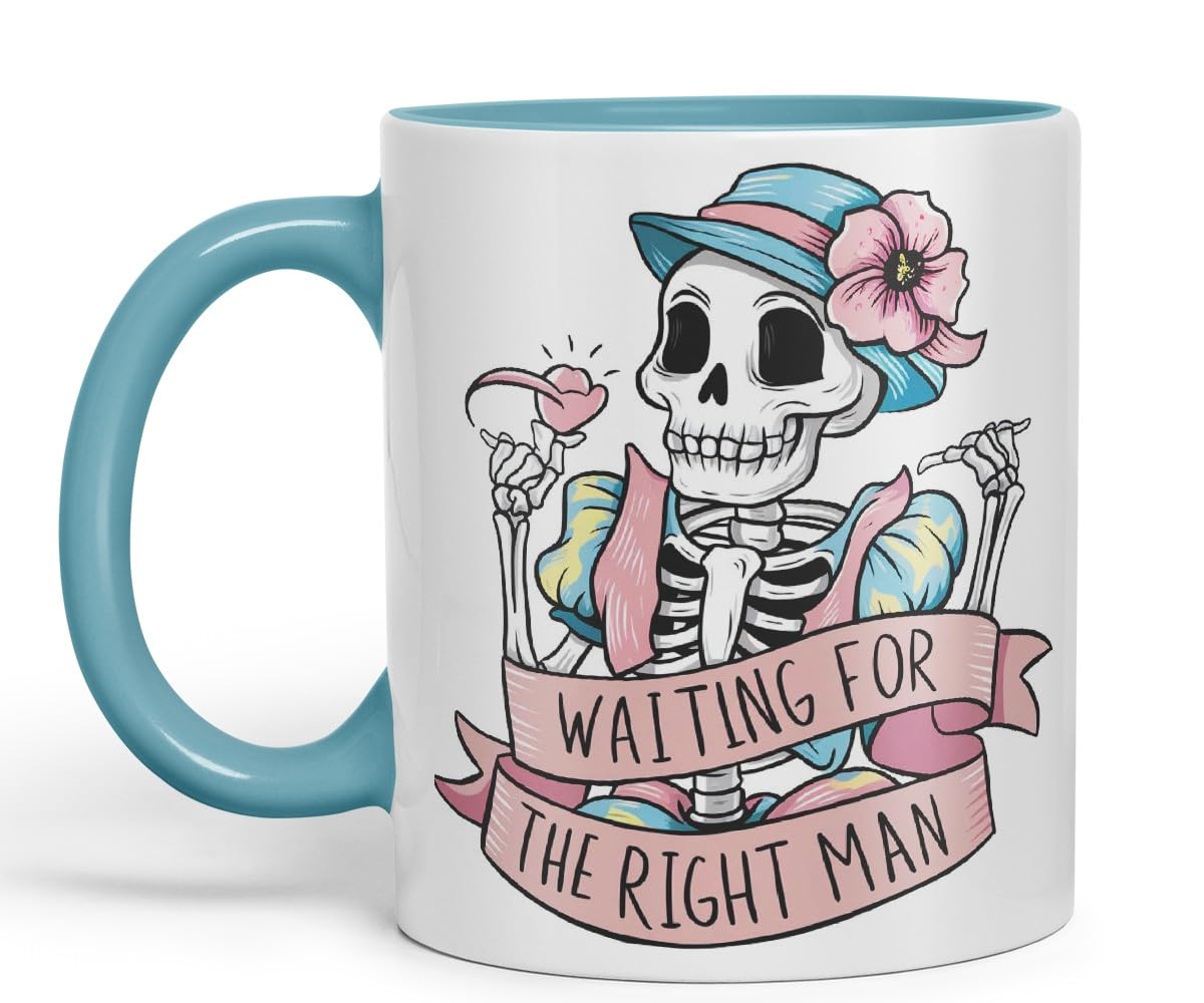 Vixar Waiting for The Right Man – Coloured Ceramic Mug Cup Gift, 11oz (Black)