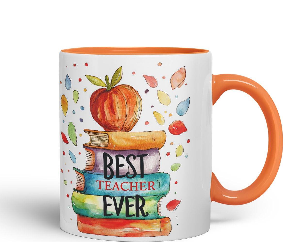 Vixar Best Teacher Mug Thank You, End of School Gift Ceramic Coloured Mug Cup for Tea Coffee Hot Brew 330ml 11Oz Gift Bta1