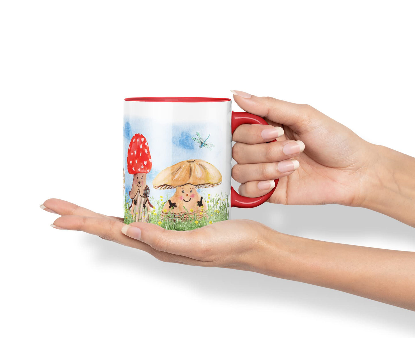 Vixar Mushrooms Red Wild Watercolour Art Coloured Mug Cup Gift Birthday Work Office Tea Coffee
