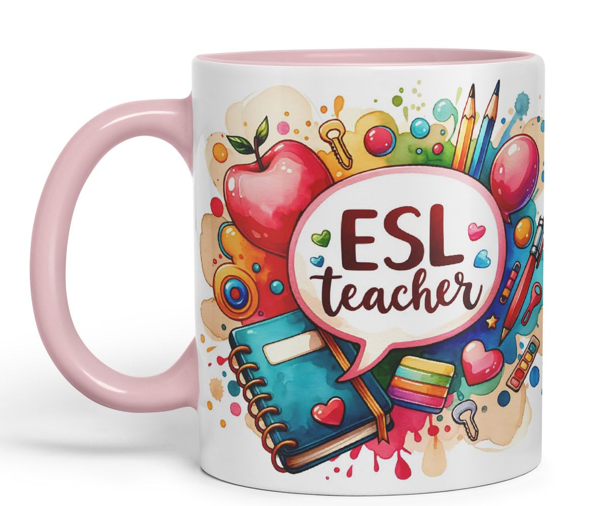 Vixar ESL Teacher Mug Thank You, End of School Gift Ceramic Coloured Mug Cup for Tea Coffee Hot Brew 330ml 11Oz Gift