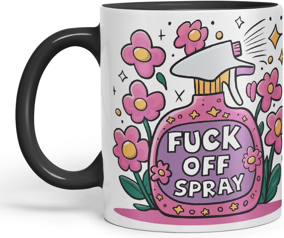 Vixar F** Off Spray – Coloured Ceramic Mug Cup Gift, 11oz (Black)