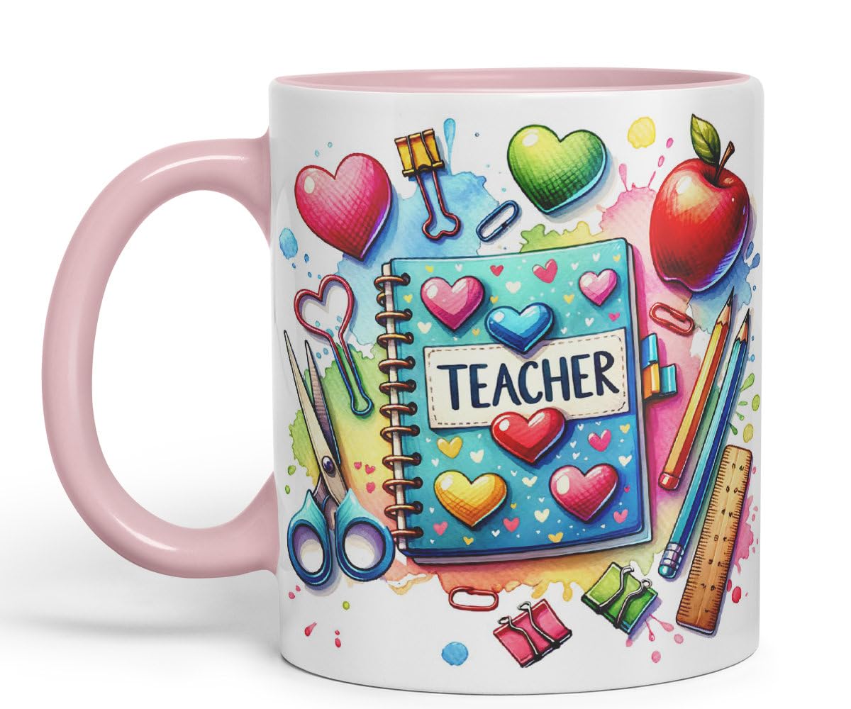 Vixar Teacher Mug Thank You, End of School Gift Ceramic Coloured Mug Cup for Tea Coffee Hot Brew 330ml 11Oz Gift