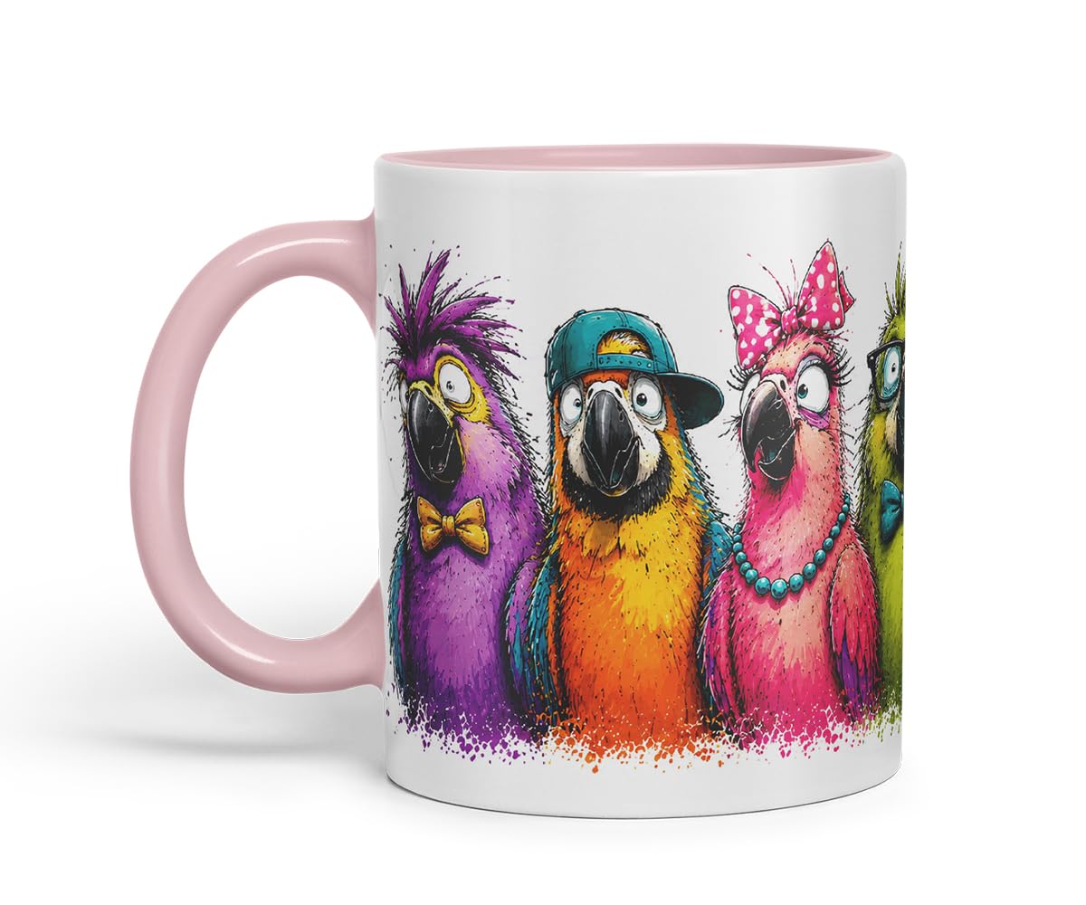 Vixar Parrots Mug – Colourful Bird Lover Coloured Ceramic Mug Cup Gift, 11oz (Black)