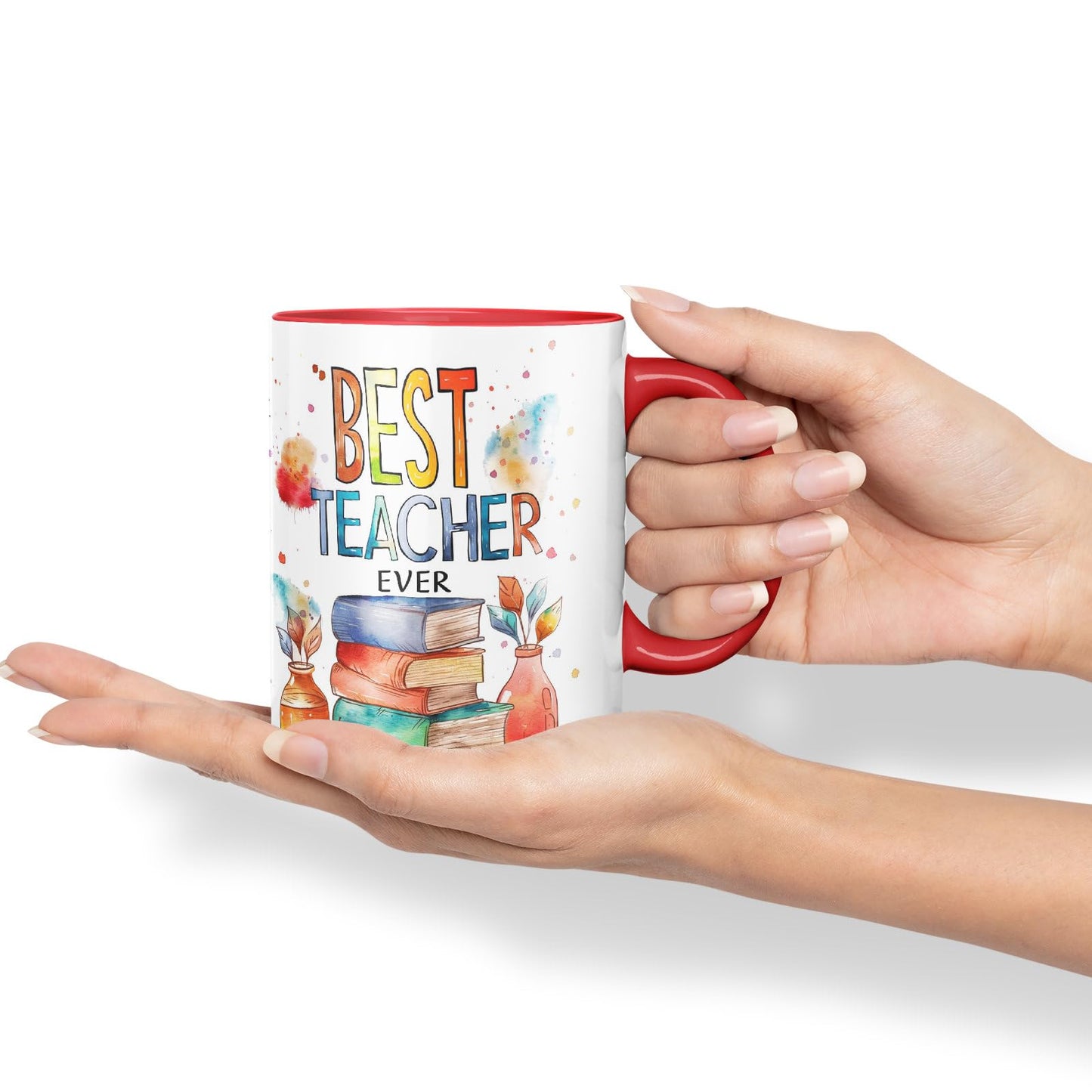 Vixar Best Teacher Mug Thank You, End of School Gift Ceramic Coloured Mug Cup for Tea Coffee Hot Brew 330ml 11Oz Gift Bta2
