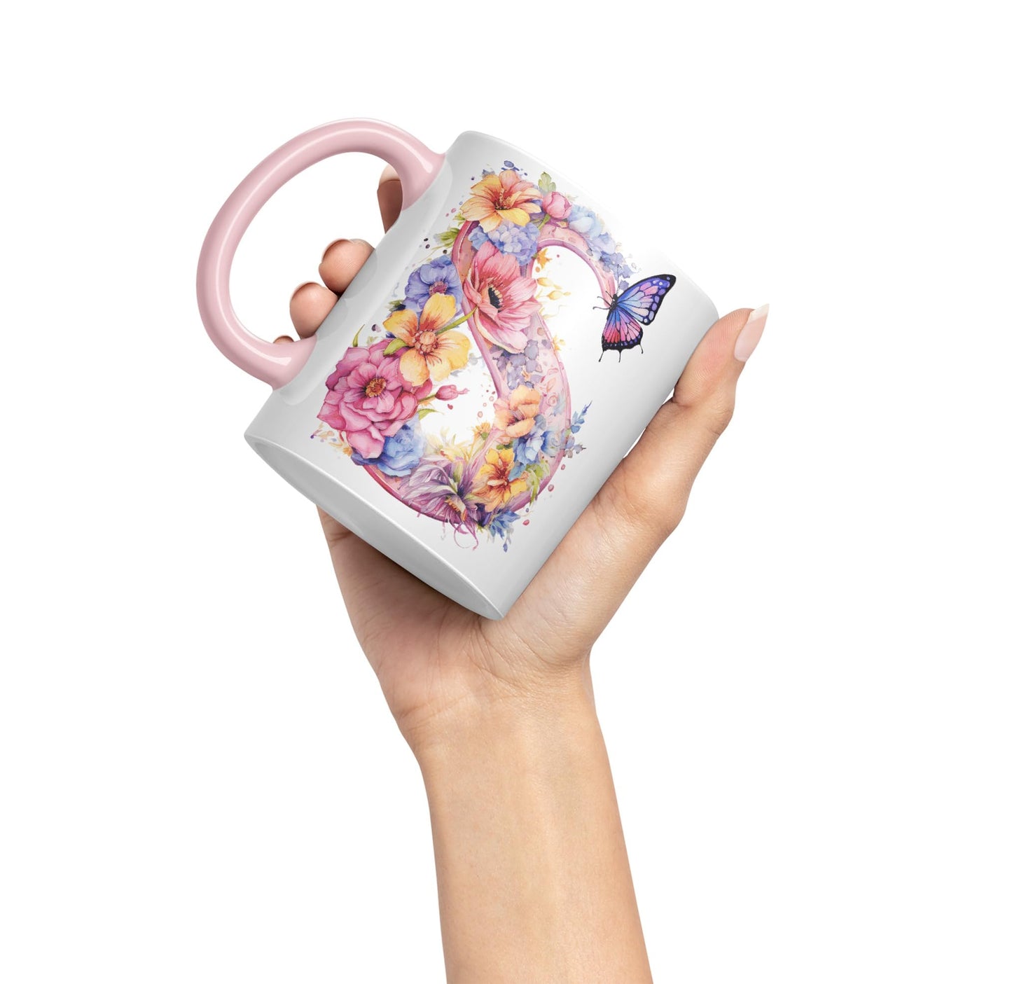 Letter S mug, Floral flowers butterfly Alphabet Letter S Monogram watercolour Ceramic Coloured Mug Cup for Tea Coffee Hot brew 330ml 11Oz Gift