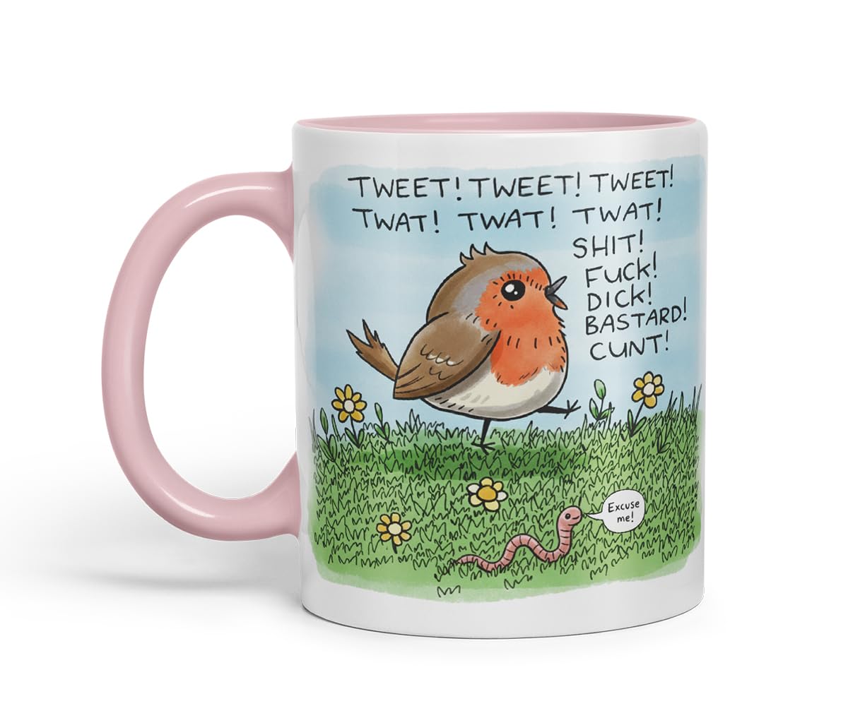 Vixar Funny Robin Bird Swearing Joke Mug – Coloured Ceramic Mug Cup Gift, 11oz (Black)