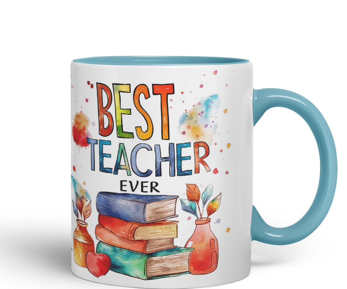 Vixar Best Teacher Mug Thank You, End of School Gift Ceramic Coloured Mug Cup for Tea Coffee Hot Brew 330ml 11Oz Gift Bta2
