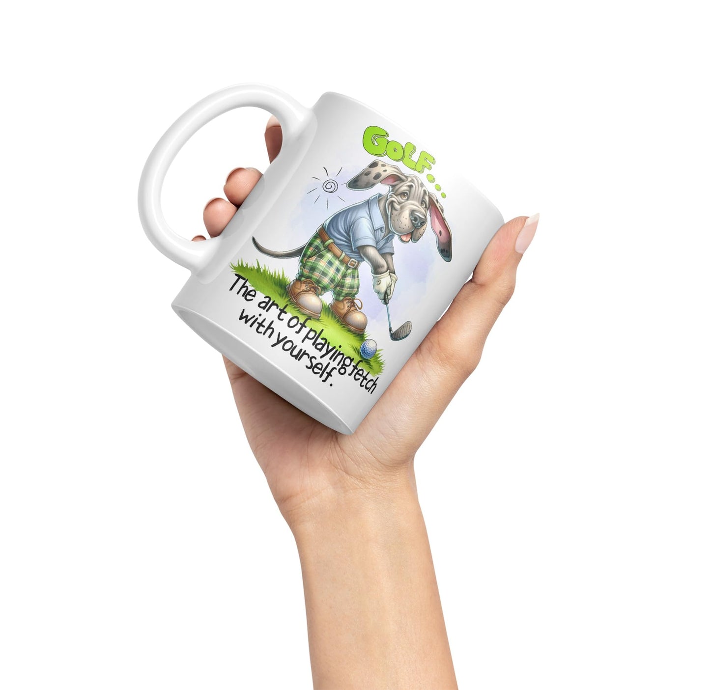 Golf … The Art of playingfetch with Your self, Dog Joke sarkasm Ceramic Coloured Mug Cup for Tea Coffee Hot Brew 330ml 11Oz Gift