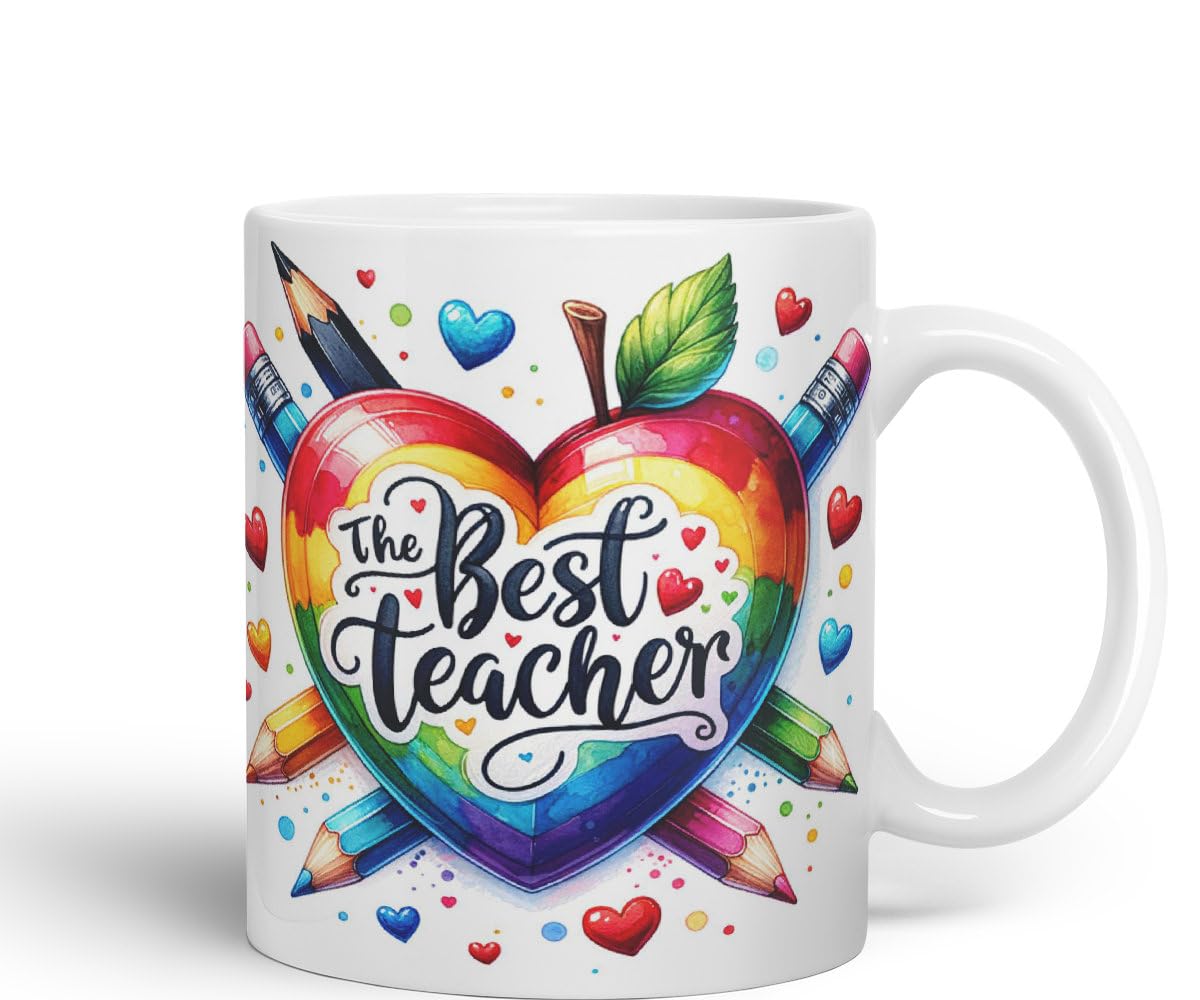 Vixar Best Teacher Mug Thank You, End of School Gift Ceramic Coloured Mug Cup for Tea Coffee Hot Brew 330ml 11Oz Gift BT2