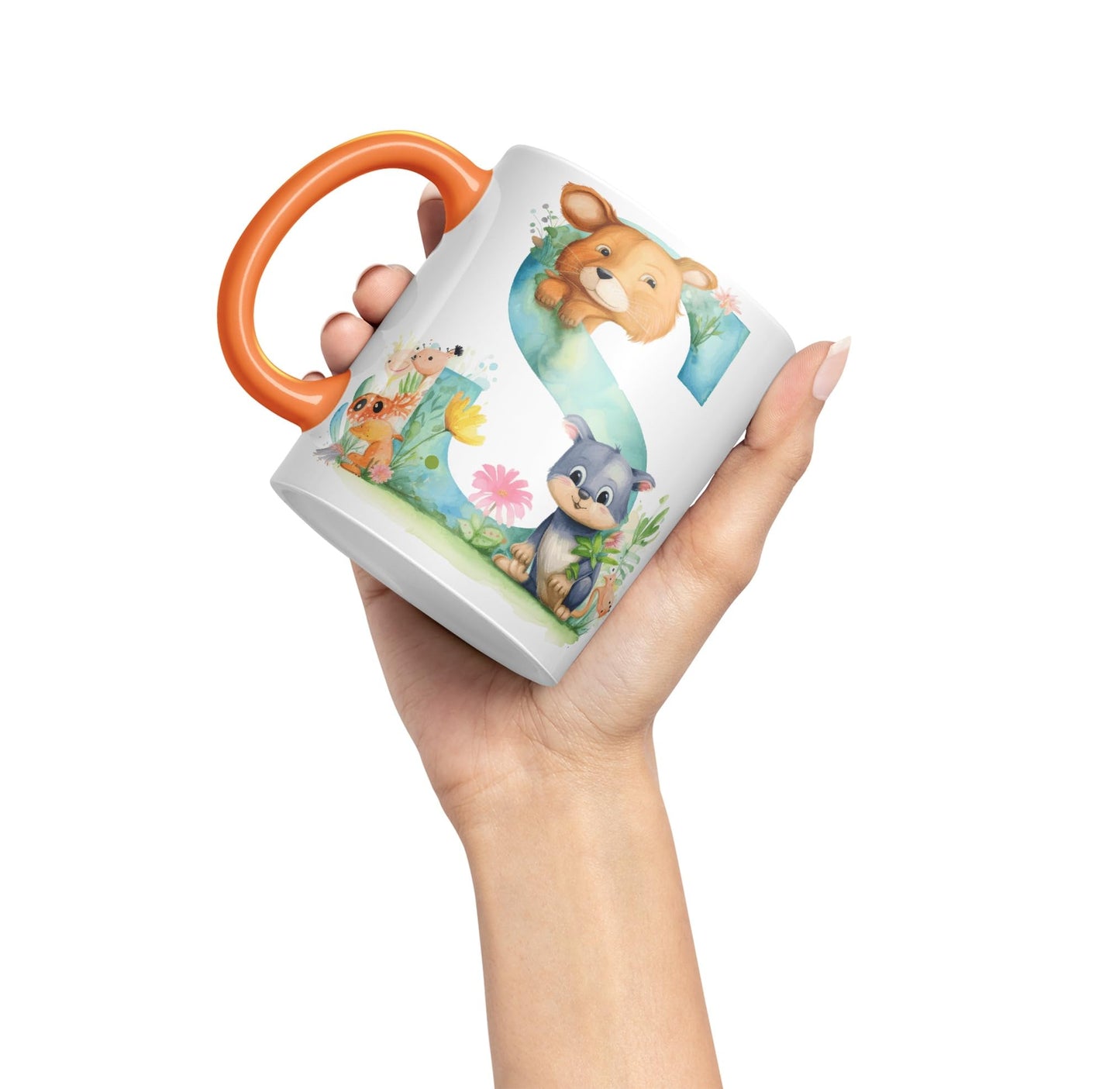 Letter S mug, Animals Alphabet Letter S Monogram animal for kids Ceramic Coloured Mug Cup for Tea Coffee Hot brew 330ml 11Oz Gift