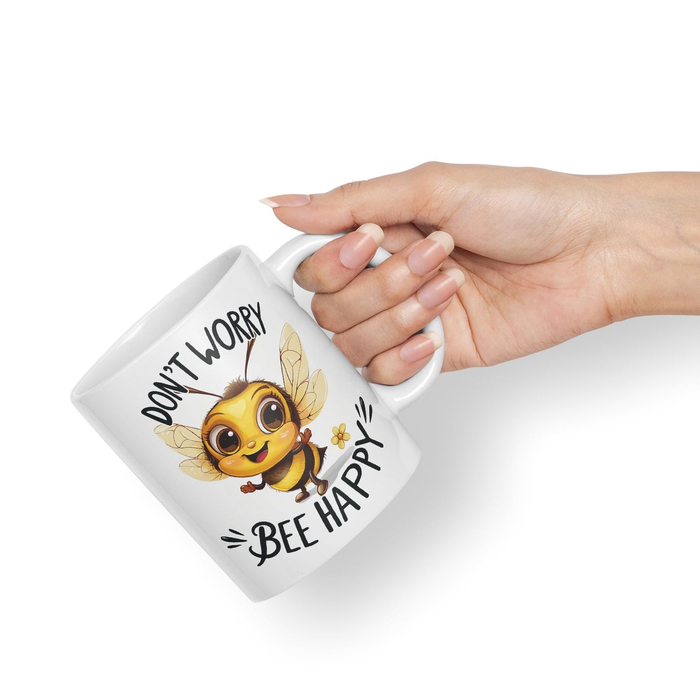 Don’t Worry Bee Happy Bees Joke sarkasm Sarcastic Ceramic Coloured Mug Cup for Tea Coffee Hot Brew 330ml 11Oz Gift