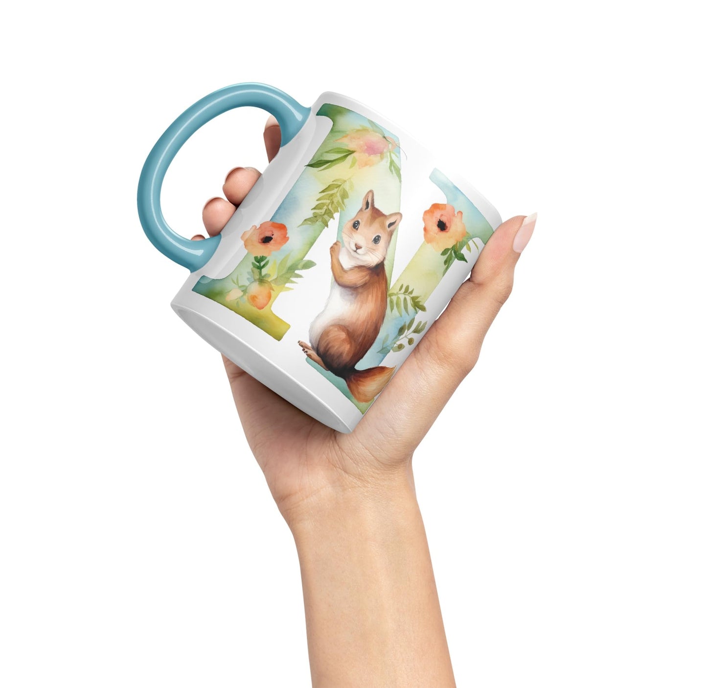 Letter N mug, Animals Alphabet Letter N Monogram animal for kids Ceramic Coloured Mug Cup for Tea Coffee Hot brew 330ml 11Oz Gift
