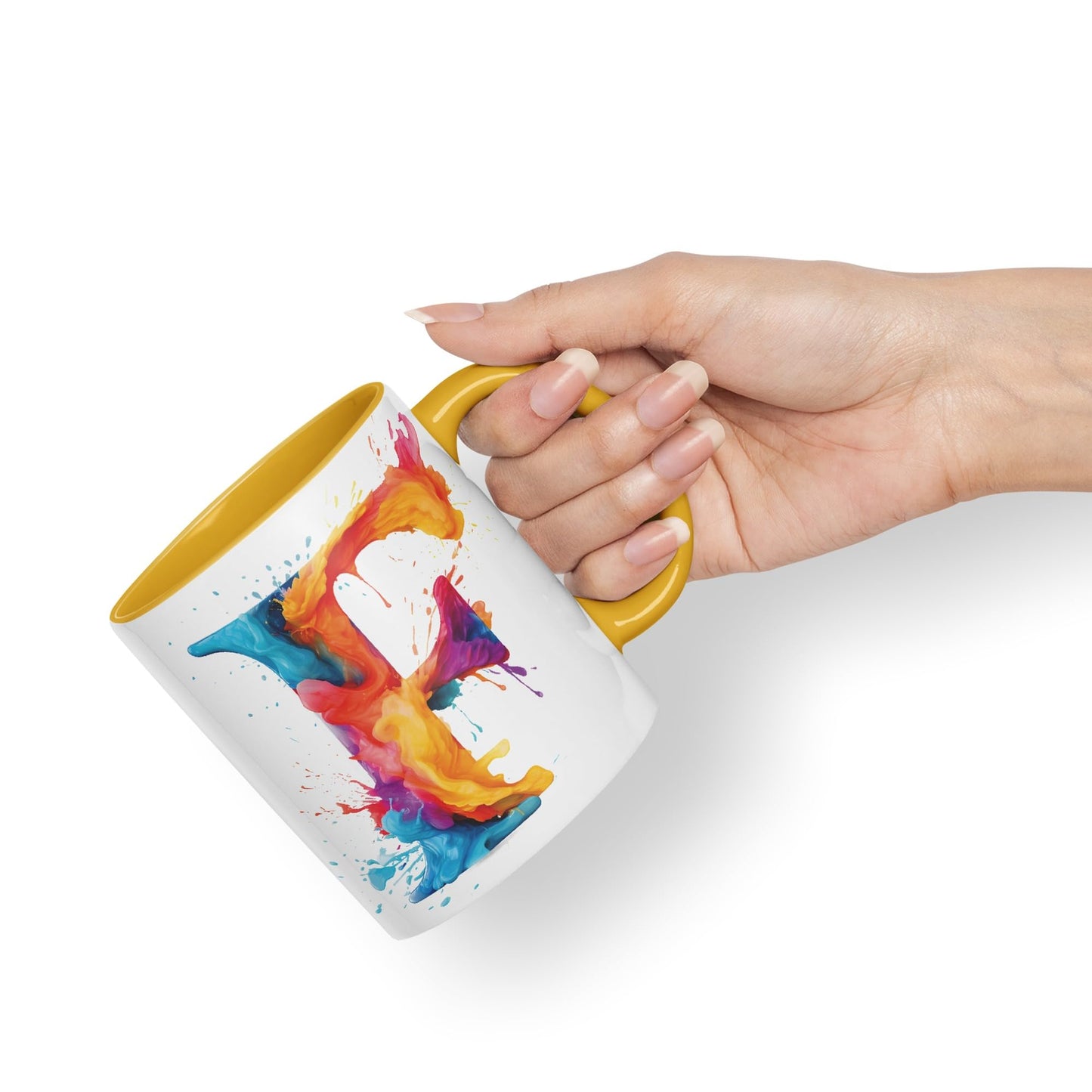 Letter F mug, Alphabet Letter F Monogram watercolour Ceramic Coloured Mug Cup for Tea Coffee Hot brew 330ml 11Oz Gift