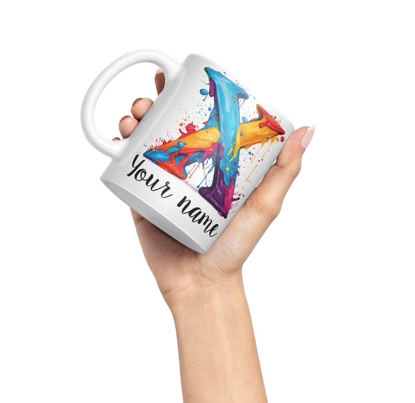 Personalised Letter X mug, Alphabet cusomized custom Letter X Monogram watercolour Ceramic Coloured Mug Cup for Tea Coffee Hot brew 330ml 11Oz Gift