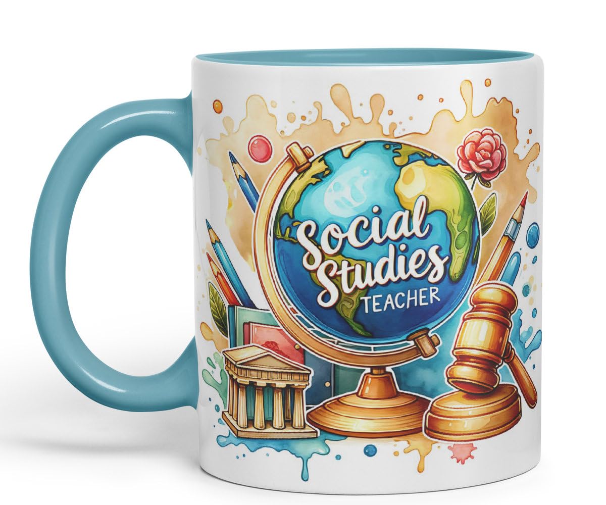 Vixar Social Studies Teacher Mug Thank You, End of School Gift Ceramic Coloured Mug Cup for Tea Coffee Hot Brew 330ml 11Oz Gift