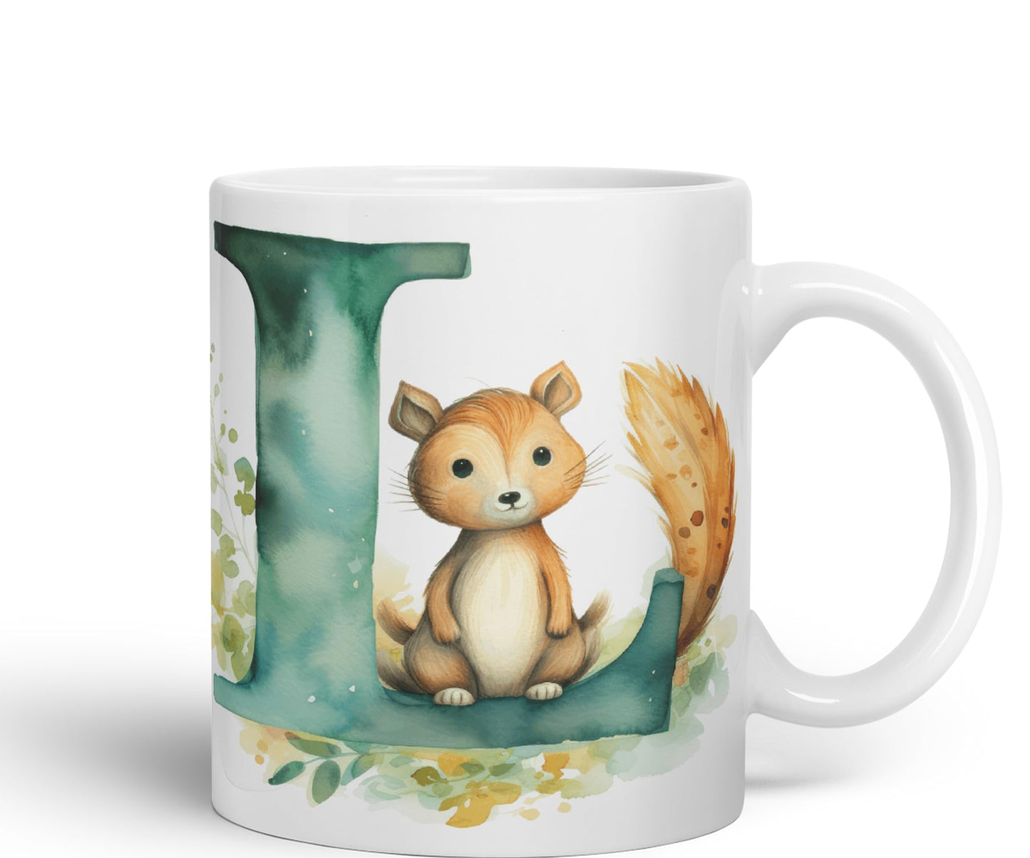 Letter L mug, Animals Alphabet Letter L Monogram animal for kids Ceramic Coloured Mug Cup for Tea Coffee Hot brew 330ml 11Oz Gift