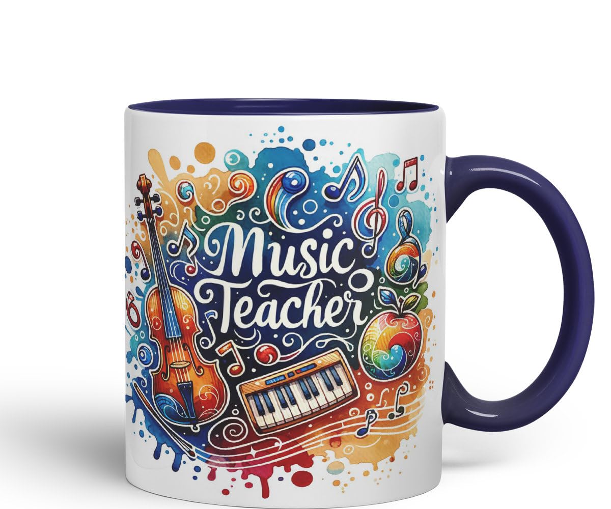 Vixar Music Teacher Mug Thank You, End of School Gift Ceramic Coloured Mug Cup for Tea Coffee Hot Brew 330ml 11Oz Gift