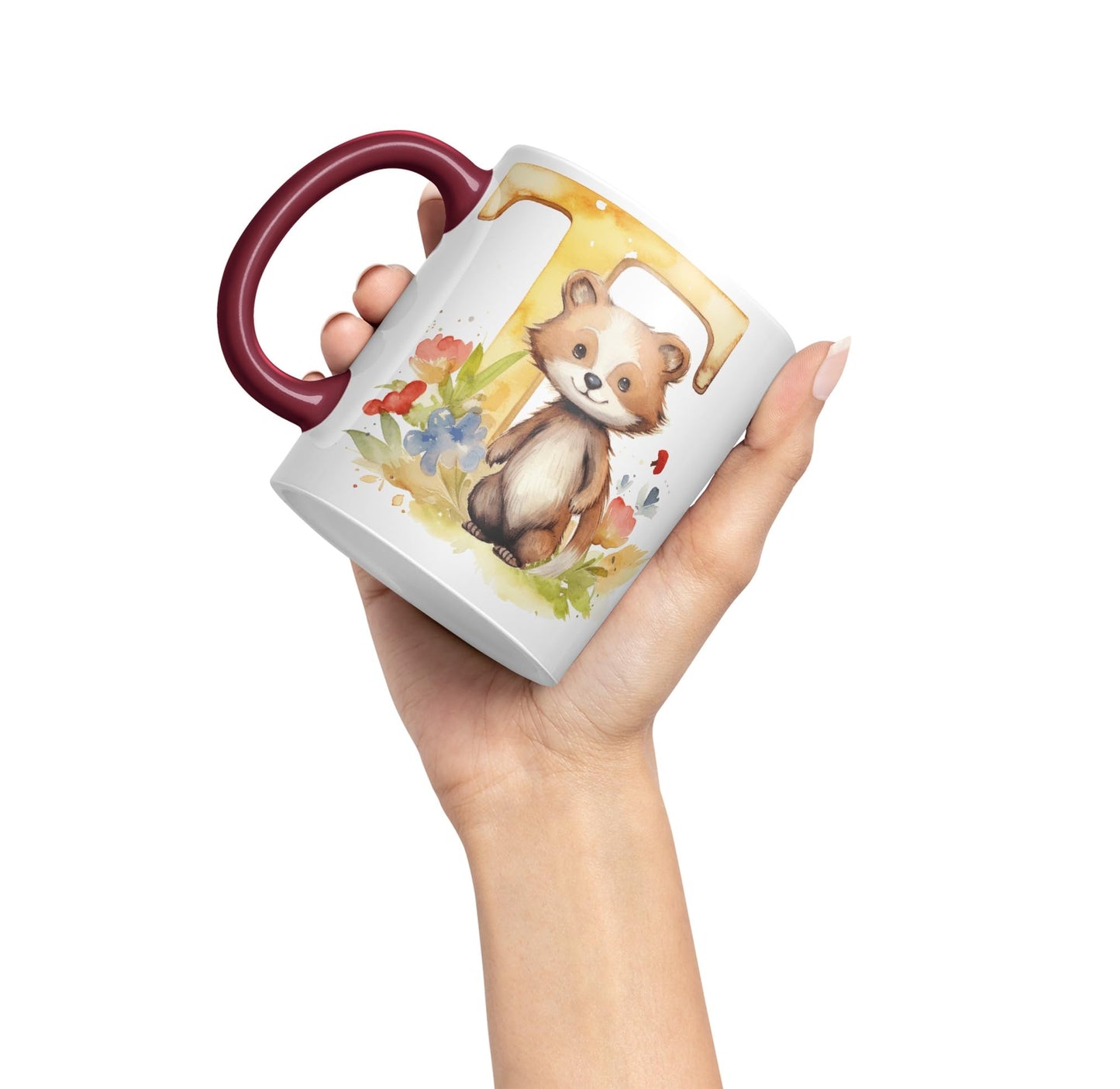 Letter T mug, Animals Alphabet Letter T Monogram animal for kids Ceramic Coloured Mug Cup for Tea Coffee Hot brew 330ml 11Oz Gift
