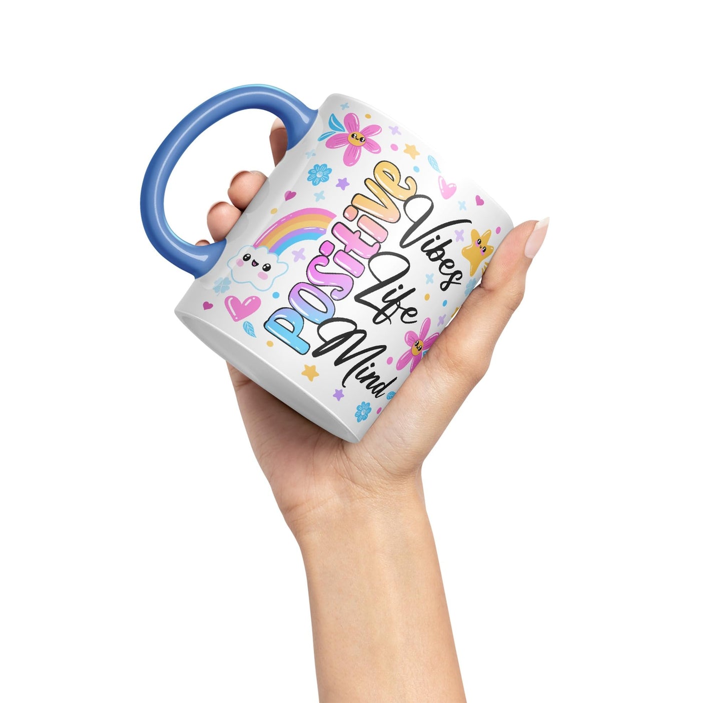 Positive Vibes Life Mind Presents Coloured Ceramic Mug Cup Gift 330ml 11oz Work Office Tea Coffee Gift